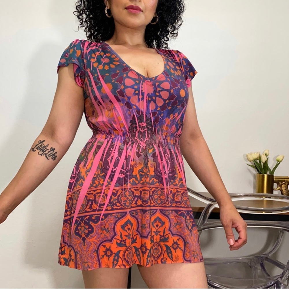 Unity World Wear Women’s PS Pink Purple V Neck Tunic top Micro Dress Y2K